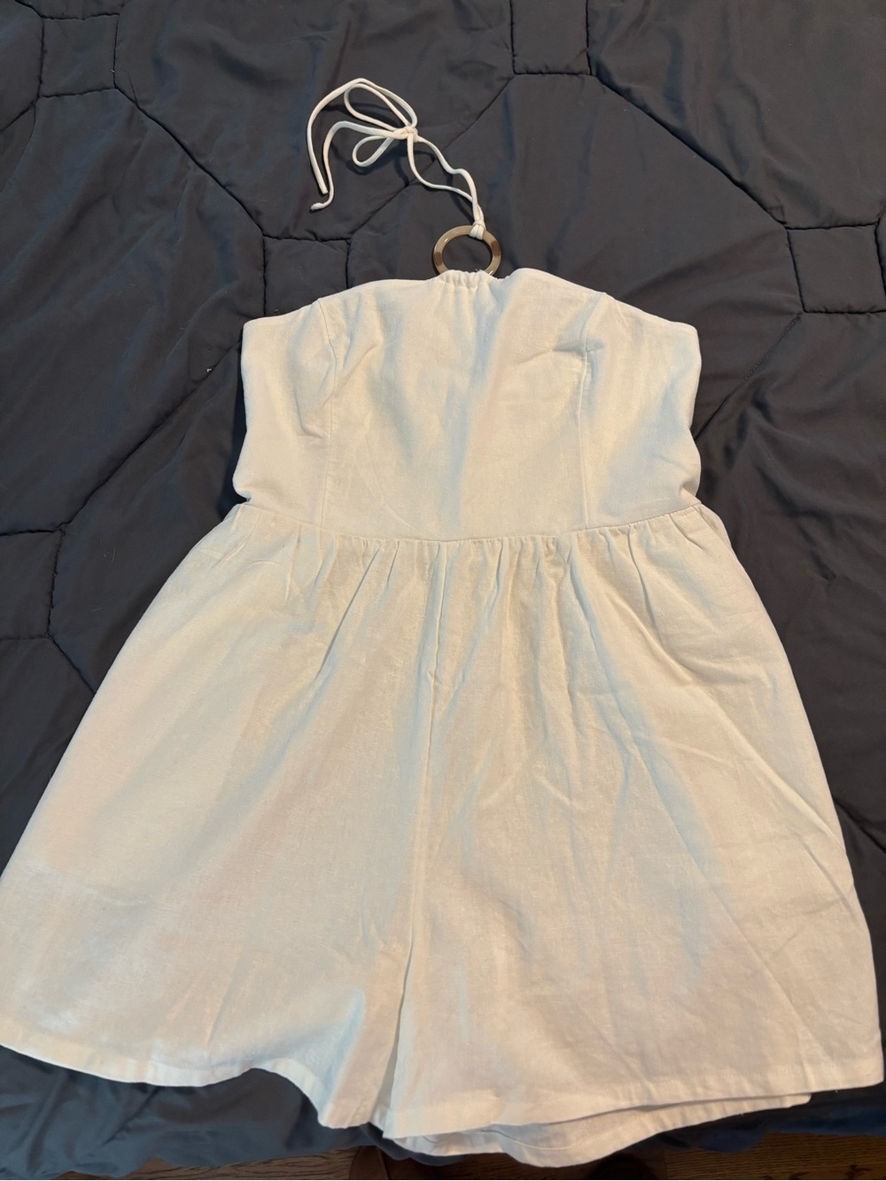 Old Navy White Strapless Halter Romper with Ring